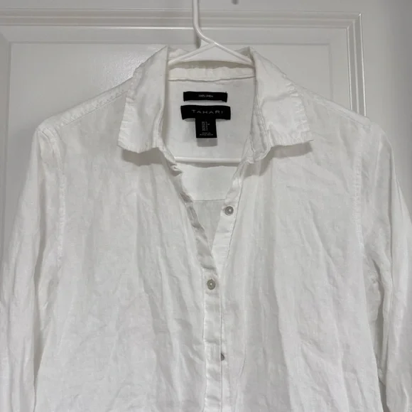 Tahari White Linen Shirt Button Down Top Womens S - Picture 8 of 8